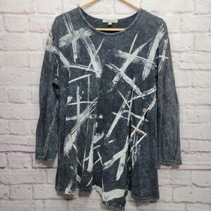 Jess & Jane Abstract Mineral Wash Tunic Top Sz XL Button Detail Artsy Lagenlook